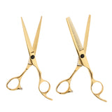 Maxbell 2 Pieces 6.5'' Professional Salon Hair Cutting Thinning Scissors Shears Hairdressing Set Stainless Steel Gold