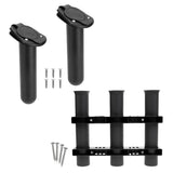 Maxbell Boat Fishing 3-Pole Rod Bracket Rack+ 1 Pair Flush Mount Rod Holder with Cap