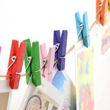 Maxbell 50 Pieces/ Lot Wooden Mini Clips with Spring Photo Paper Peg Pin Craft Clips + Jute Twine for Home Party Nursery Decor