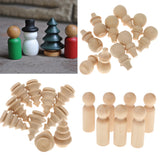 Maxbell Creative Set of 30pcs Unpainted Blank Wooden Peg Dolls Wedding Party Kids Toys DIY