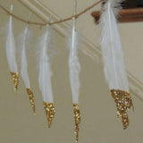 Maxbell 2x Boho Gold Dipped Pink /White Feather Bunting Tassel Garland Hanging Decor