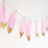 Maxbell 2x Boho Gold Dipped Pink /White Feather Bunting Tassel Garland Hanging Decor