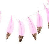 Maxbell 2x Boho Gold Dipped Pink /White Feather Bunting Tassel Garland Hanging Decor