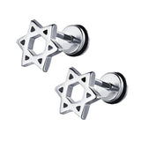 Maxbell 3 Pairs Star of David Stainless Steel Ear Studs Earrings Screw Fashion Lady Man Gift