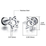 Maxbell 3 Pairs Star of David Stainless Steel Ear Studs Earrings Screw Fashion Lady Man Gift