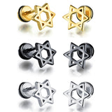 Maxbell 3 Pairs Star of David Stainless Steel Ear Studs Earrings Screw Fashion Lady Man Gift