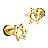 Maxbell 3 Pairs Star of David Stainless Steel Ear Studs Earrings Screw Fashion Lady Man Gift