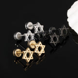 Maxbell 3 Pairs Star of David Stainless Steel Ear Studs Earrings Screw Fashion Lady Man Gift