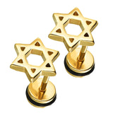 Maxbell 3 Pairs Star of David Stainless Steel Ear Studs Earrings Screw Fashion Lady Man Gift