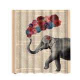 Maxbell 2 Pieces Elephant Print Fabric Bath Shower Curtain 12 Hooks Bathroom Use