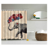 Maxbell 2 Pieces Elephant Print Fabric Bath Shower Curtain 12 Hooks Bathroom Use