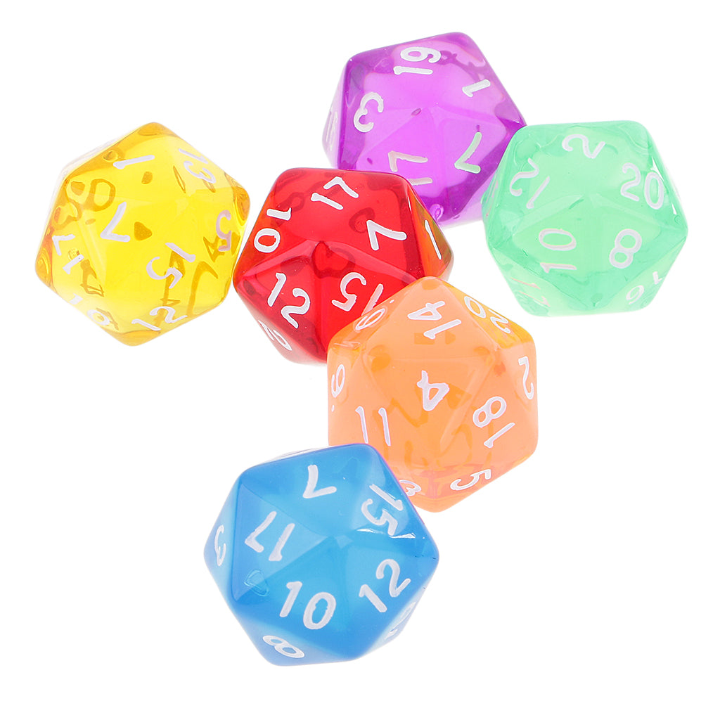 Maxbell 6 pieces D20 Polyhedral Game Dice Clear Dice for RPG Dungeons and Dragons Party Games Fashion