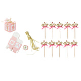 Maxbell 12xPink Paper Candy Gift Boxes Baby Shower Favors+20xCrown Cake Topper Picks