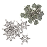 Maxbell 100Pcs Tibetan Silver Filigree Heart And Snowflake Charms Pendants Findings