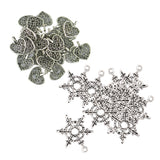 Maxbell 100Pcs Tibetan Silver Filigree Heart And Snowflake Charms Pendants Findings