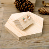 Maxbell 2Pieces Plain Unpainted Wooden Earrings Stand Case Hexagon Jewelry Display