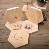 Maxbell 2Pieces Plain Unpainted Wooden Earrings Stand Case Hexagon Jewelry Display