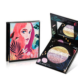 Maxbell 2 Pieces Rainbow Prism Face Cheek Eye Makeup Highlighter Eyeshadow Pressed Powder Shimmer Glitter Set with Mirror Inside