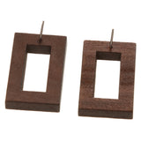 Maxbell 2 Pairs Women Brown Vintage Round And Rectangle Hollow Wood Stud Earrings