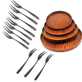 Maxbell 3 x Round Wooden Serving Trays + 10 pieces Appetizer Fruit Fork Flatware Set