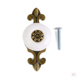 Maxbell Pack of 2PCS Ceramic Head + 2 Metal Handle + 2 Flower Pattern Screw + 2 Normal Screw for Home Cabinet Door Pull Handle White