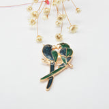 Maxbell 2pcs Vintage Green Enamel Bird Brooch Pin Gold Tone Costume Jewelry Gift