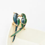 Maxbell 2pcs Vintage Green Enamel Bird Brooch Pin Gold Tone Costume Jewelry Gift