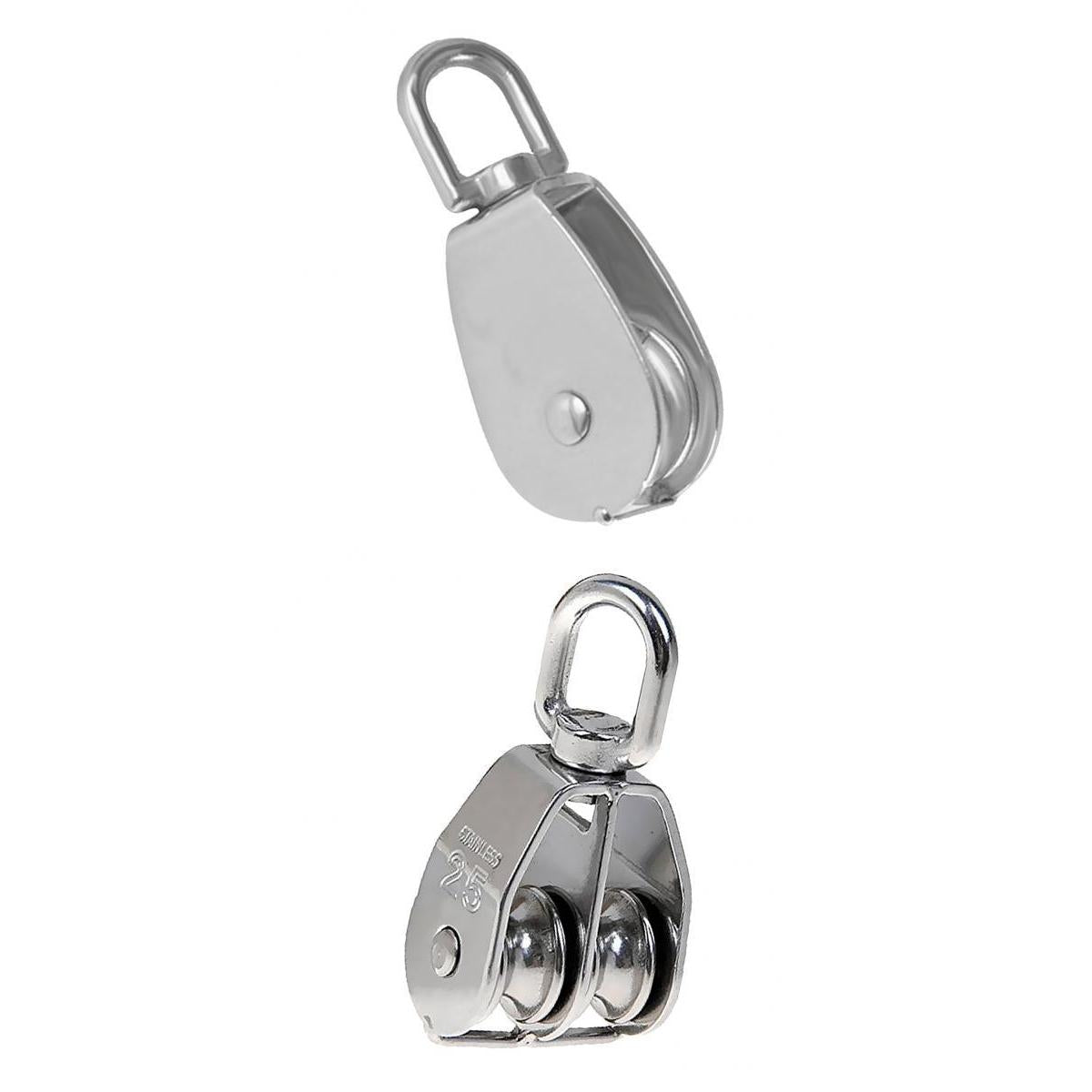 Maxbell Stainless Steel Double & Single Wheel Pulley Block Swivel Rope Sheave 25mm