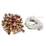 Maxbell 100 Pieces 12mm Round Wooden Beads + 10m Twisted 100% Cotton Rope Cord