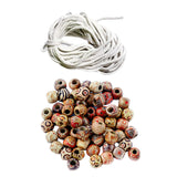 Maxbell 100 Pieces 12mm Round Wooden Beads + 10m Twisted 100% Cotton Rope Cord