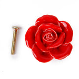 Maxbell Set of 2PCS Red Rose Flower Ceramic Kitchen Cabinet Cupboard Handles Pull Knob with 2 Mounting Screws