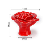 Maxbell Set of 2PCS Red Rose Flower Ceramic Kitchen Cabinet Cupboard Handles Pull Knob with 2 Mounting Screws