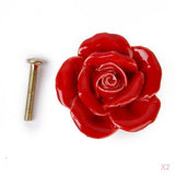 Maxbell Set of 2PCS Red Rose Flower Ceramic Kitchen Cabinet Cupboard Handles Pull Knob with 2 Mounting Screws