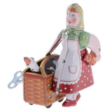 Maxbell Wind Up Tin Toy Walking Peasant Woman with Basket Clockwork Collectible Gift