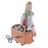 Maxbell Wind Up Tin Toy Walking Peasant Woman with Basket Clockwork Collectible Gift