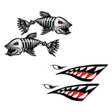 Maxbell 2 Pieces Shark Teeth Mouth Decal Stickers + 2 Pieces Skeleton Fish Stickers