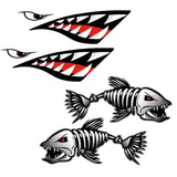 Maxbell 2 Pieces Shark Teeth Mouth Decal Stickers + 2 Pieces Skeleton Fish Stickers