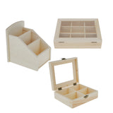 Maxbell 3Pcs Unfinished Plain Wooden Jewelry Box Case Handmade Unpainted Wood Craft