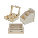 Maxbell 3Pcs Unfinished Plain Wooden Jewelry Box Case Handmade Unpainted Wood Craft