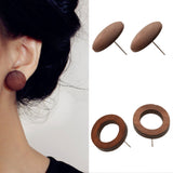 Maxbell 2 Pairs Brown Tribal Wood Earrings Hollow Circle And Round Wooden Earrings