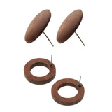 Maxbell 2 Pairs Brown Tribal Wood Earrings Hollow Circle And Round Wooden Earrings