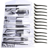 Maxbell 10 Pieces Salon Hair Cutting Hairdressing Barber Combs Brush Set+12 Clips