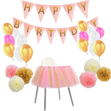 Maxbell Glitter Baby Shower Tutu High Chair Skirt & Birthday Party Decoration Set for Kids Party Supplies