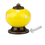 Maxbell Ceramic Dot Charms Home Kitchen Door Drawer Cupboard Wardrobe Pull Handle Knob Yellow with Mounting Screw