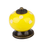 Maxbell Ceramic Dot Charms Home Kitchen Door Drawer Cupboard Wardrobe Pull Handle Knob Yellow with Mounting Screw