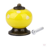 Maxbell Ceramic Dot Charms Home Kitchen Door Drawer Cupboard Wardrobe Pull Handle Knob Yellow with Mounting Screw