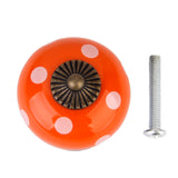 Maxbell Ceramic White Dot Charms Home Kitchen Door Drawer Cupboard Wardrobe Pull Handle Knob Orange with Mounting Screw