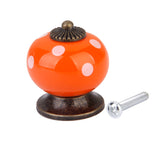 Maxbell Ceramic White Dot Charms Home Kitchen Door Drawer Cupboard Wardrobe Pull Handle Knob Orange with Mounting Screw