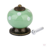 Maxbell Ceramic White Dot Charms Home Kitchen Door Drawer Cupboard Wardrobe Pull Handle Knob Green with Mounting Screw