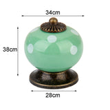 Maxbell Ceramic White Dot Charms Home Kitchen Door Drawer Cupboard Wardrobe Pull Handle Knob Green with Mounting Screw